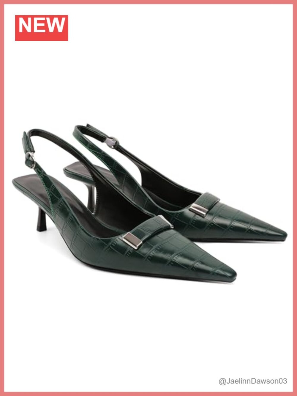 Kitten Heel Slingback Pumps Low Heel 2 Inch Pointed Toe Metal Buckle Ankle